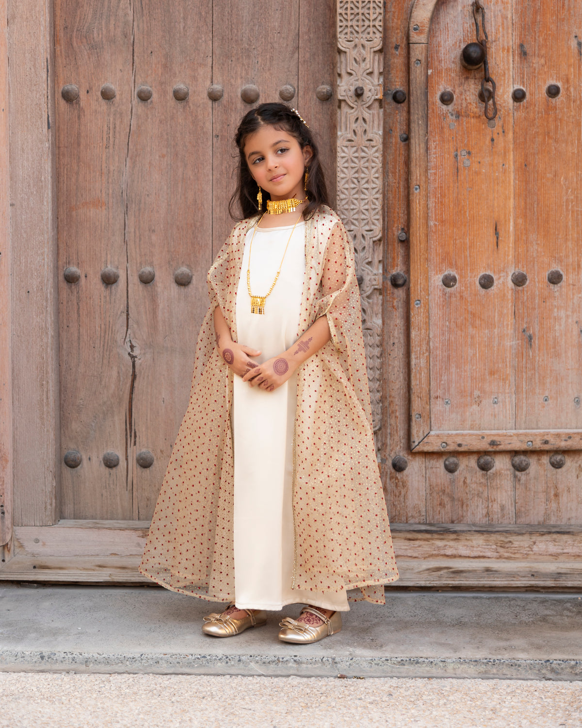 Organza dotted cape with inner dress
