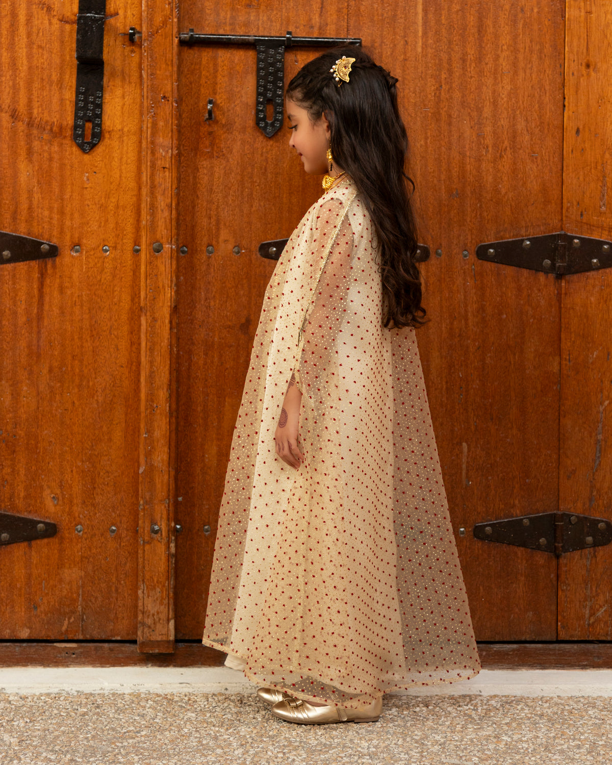 Organza dotted cape with inner dress