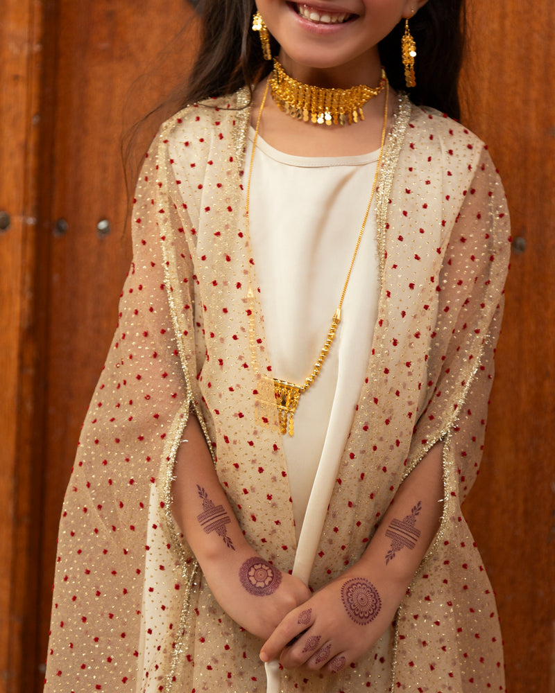 Organza dotted cape with inner dress