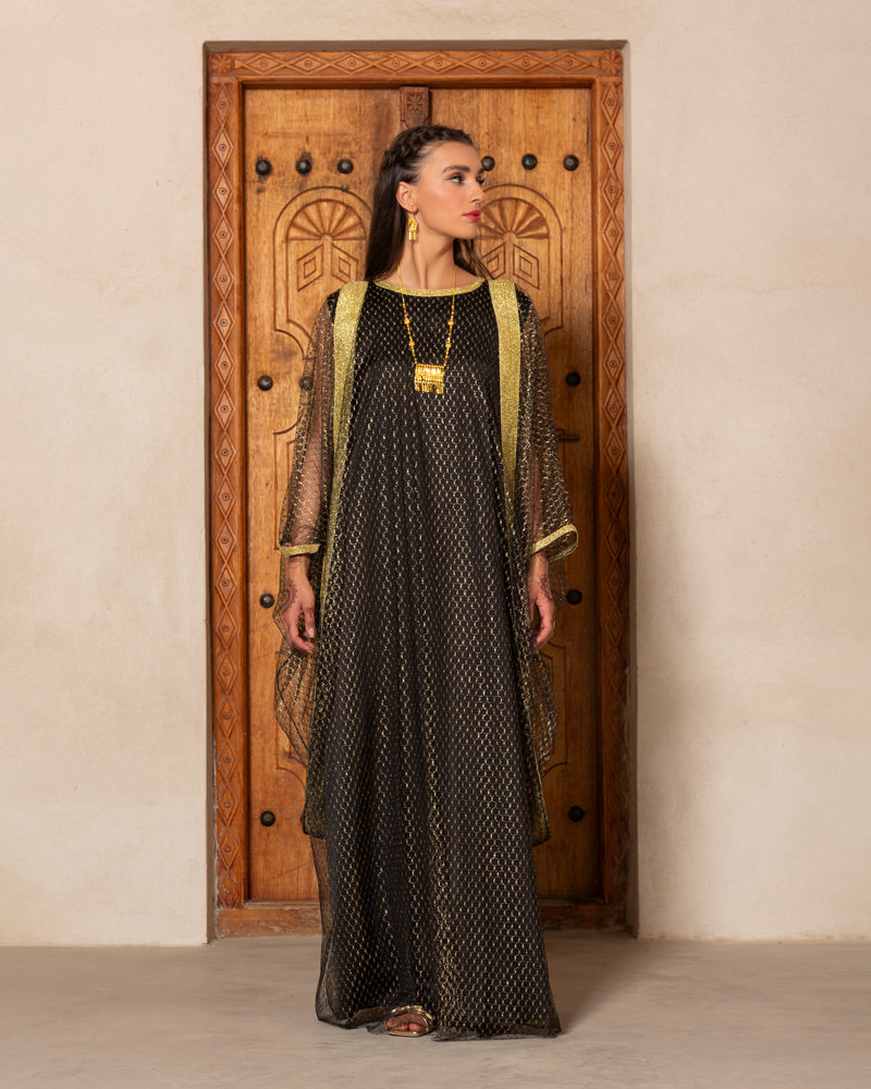 Koufeya print tulle thoub connected jalabiya