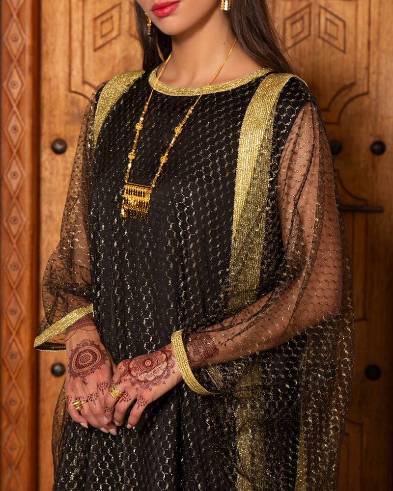 Koufeya print tulle thoub connected jalabiya