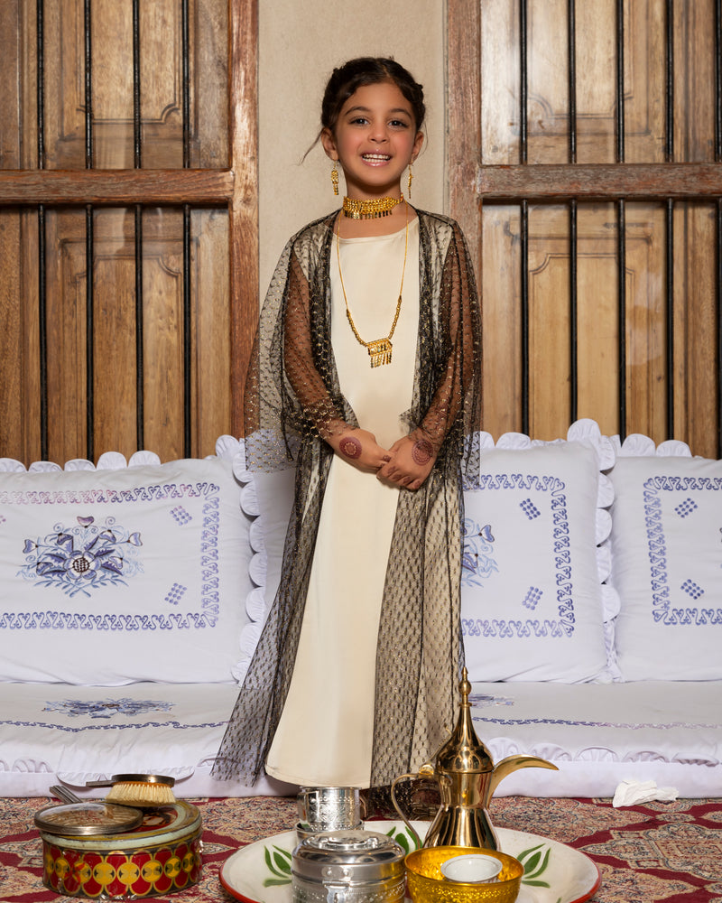 Koufeya print tulle abaya