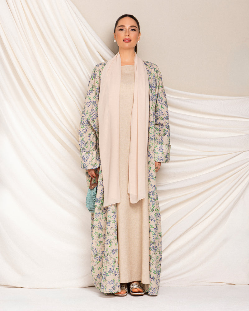 Classic printed floral abaya with folded cuff