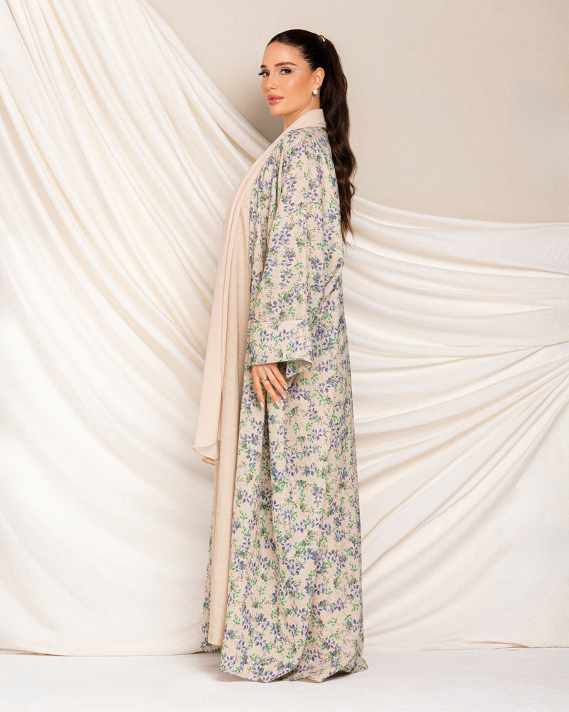 Classic printed floral abaya with folded cuff