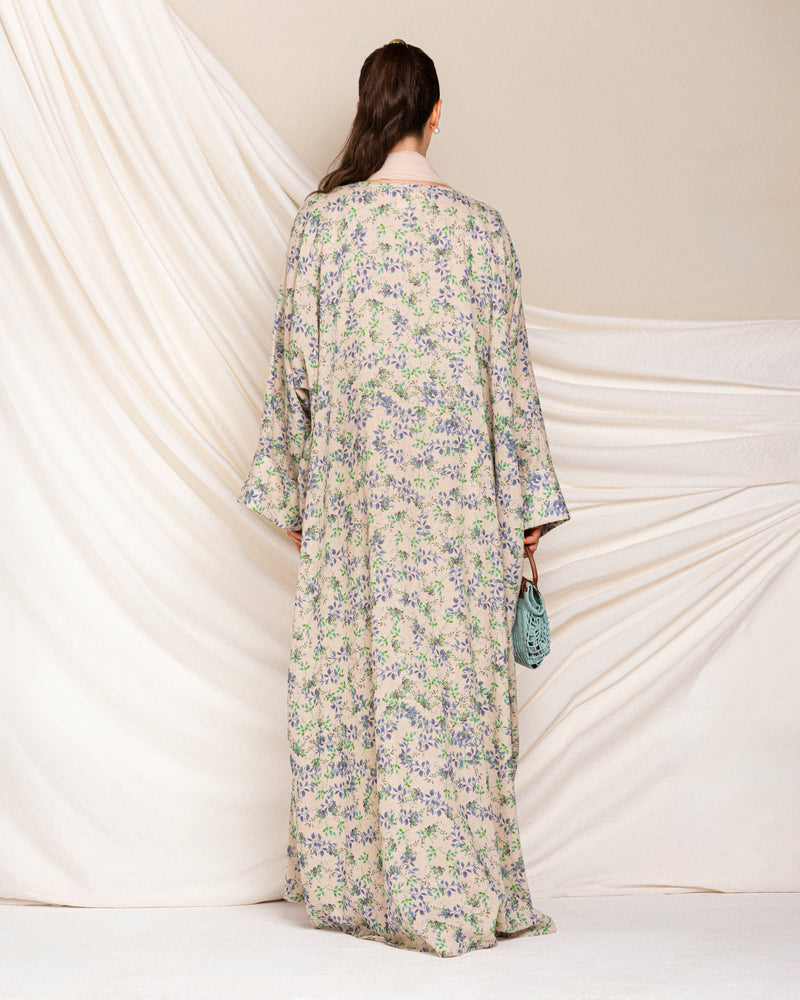 Classic printed floral abaya with folded cuff