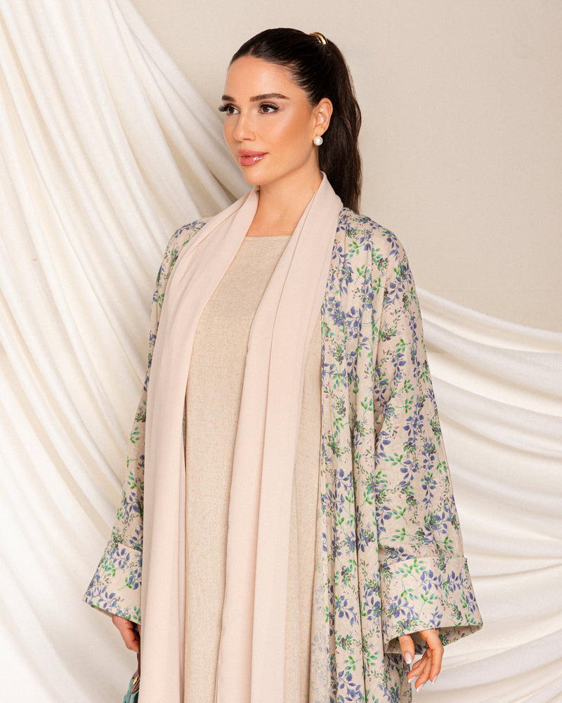 Classic printed floral abaya with folded cuff