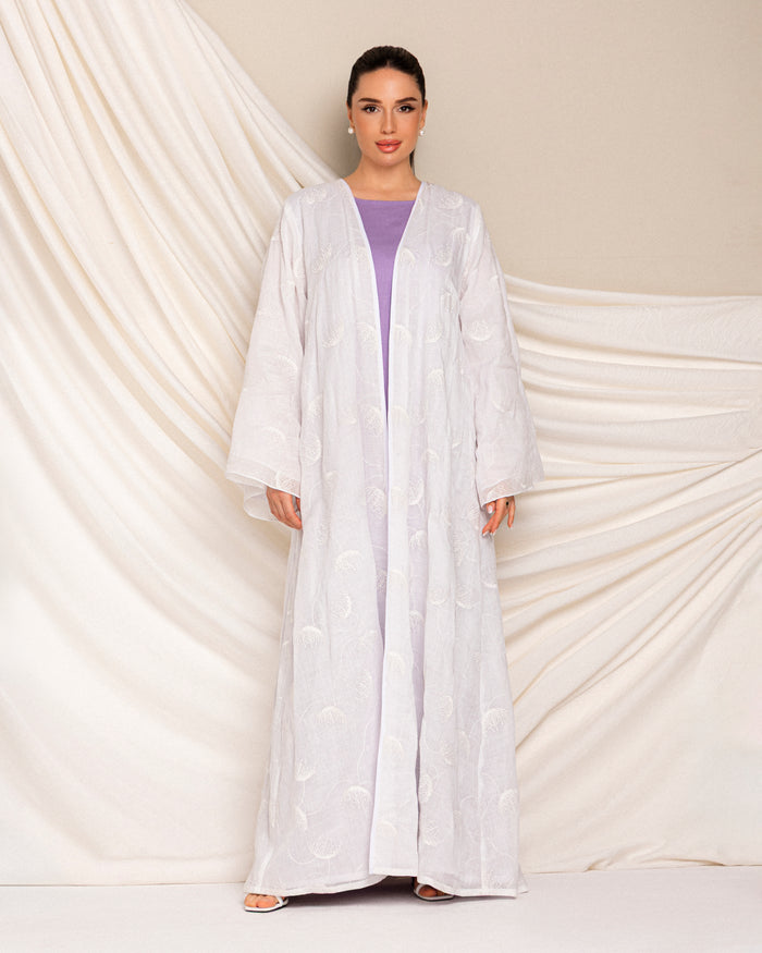 Embroidered linen classic abaya