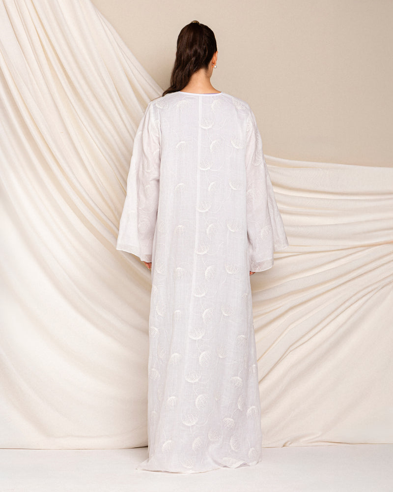 Embroidered linen classic abaya