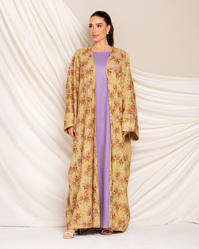 Classic printed floral abaya with folded cuff
