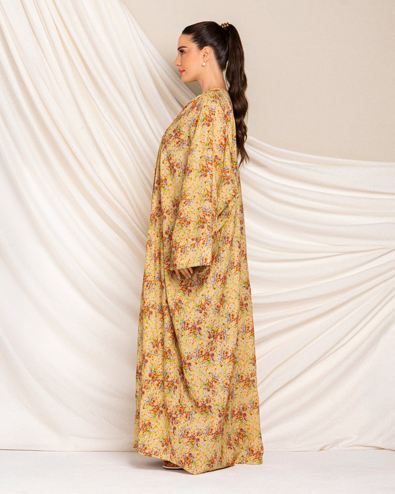 Classic printed floral abaya with folded cuff