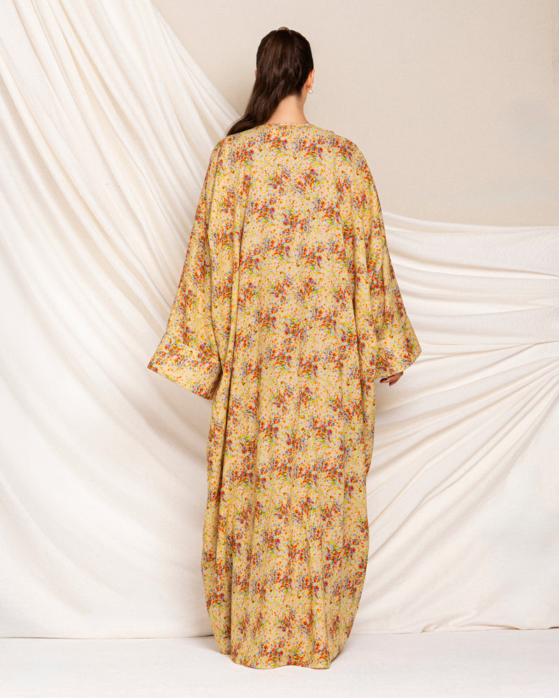 Classic printed floral abaya with folded cuff