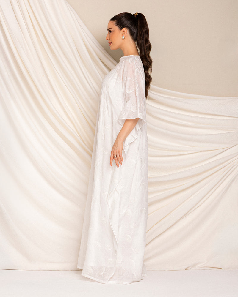 Embroidered linen kaftan with inner dress