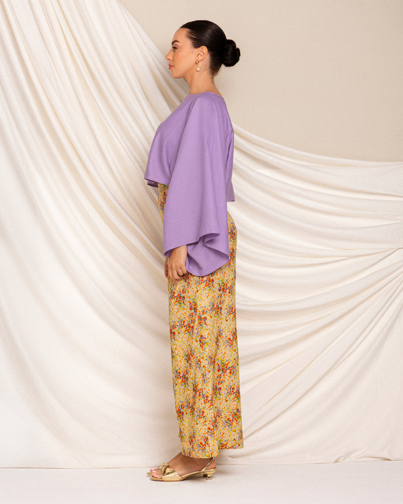 Wide legged printed floral linen pants