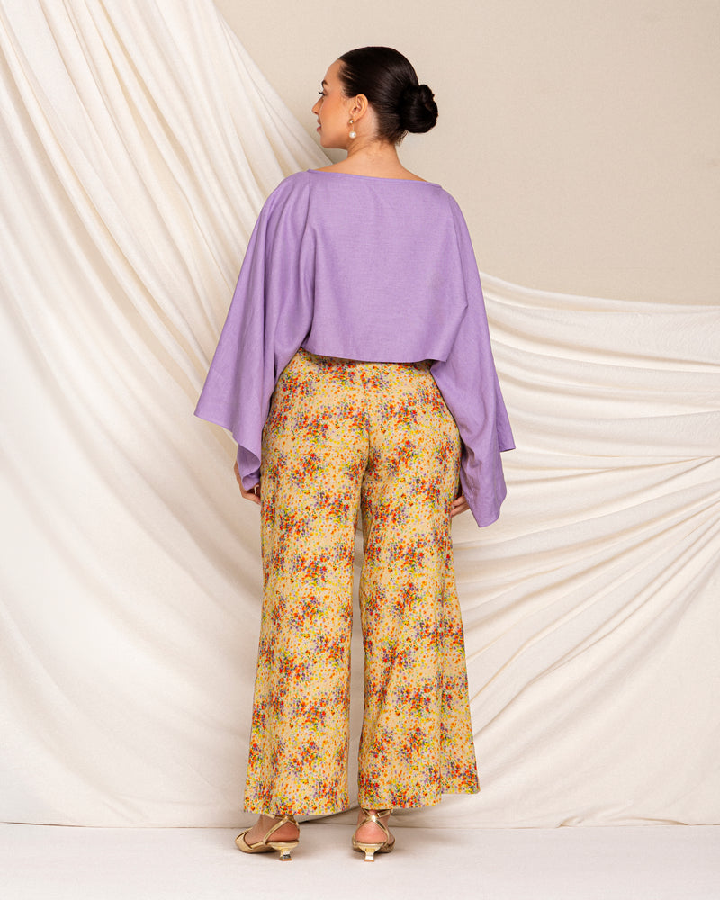 Wide legged printed floral linen pants
