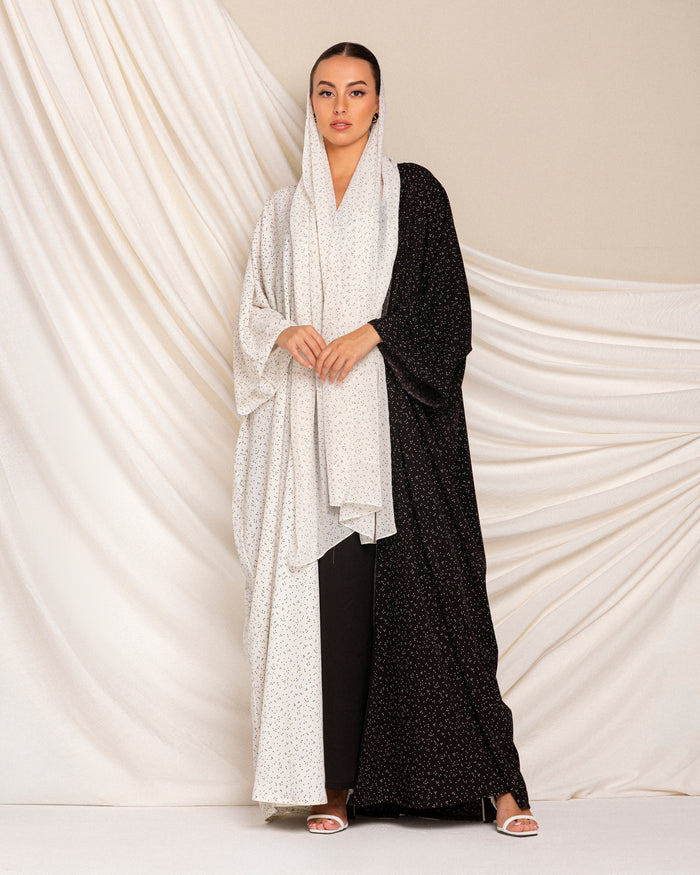 Two-toned polka dot t-cut abaya