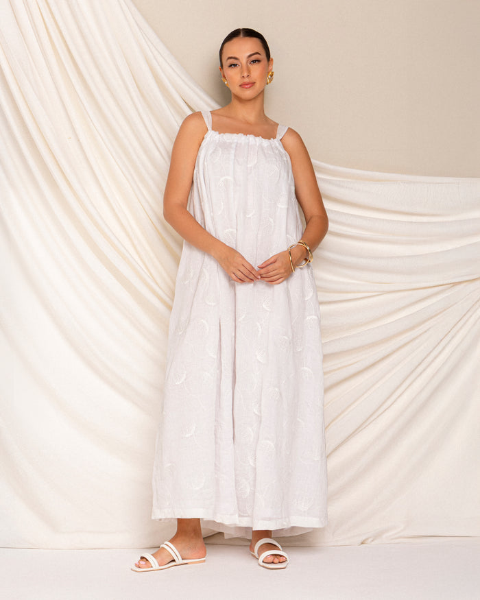 Embroidered linen summer dress