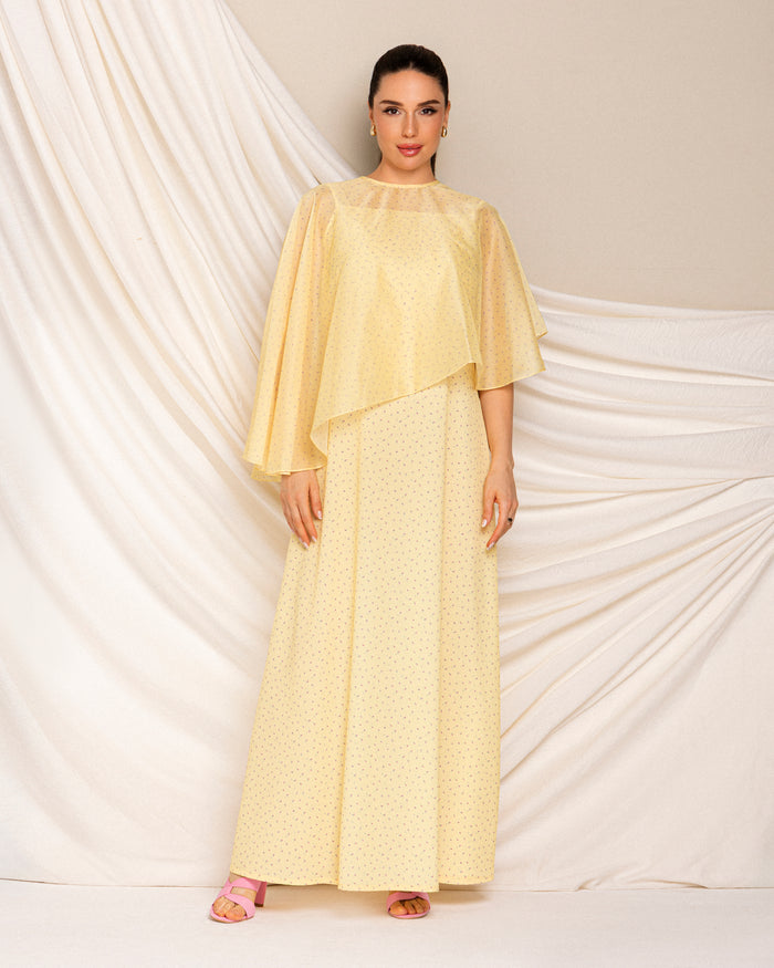 Crepe dress with chiffon poncho