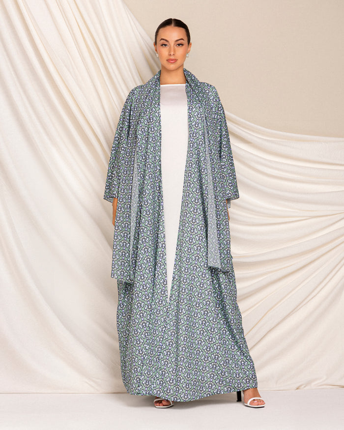 Printed floral crepe t-cut abaya