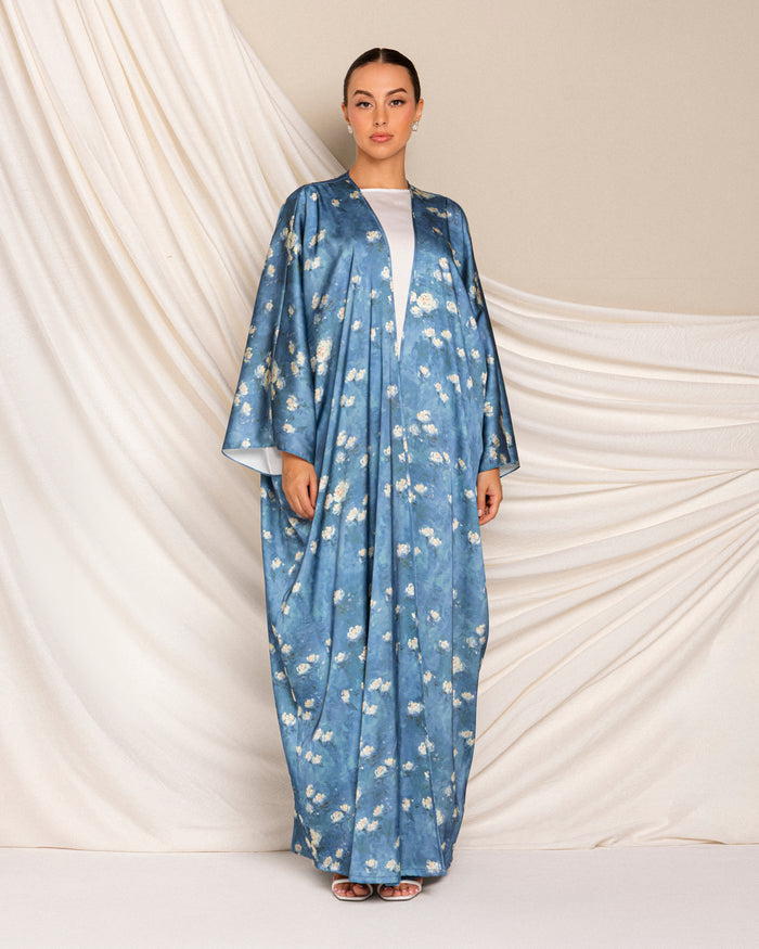 Printed floral silk t-cut abaya
