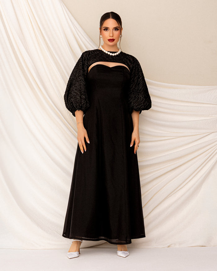Plain organza dress with organza lace sleeves