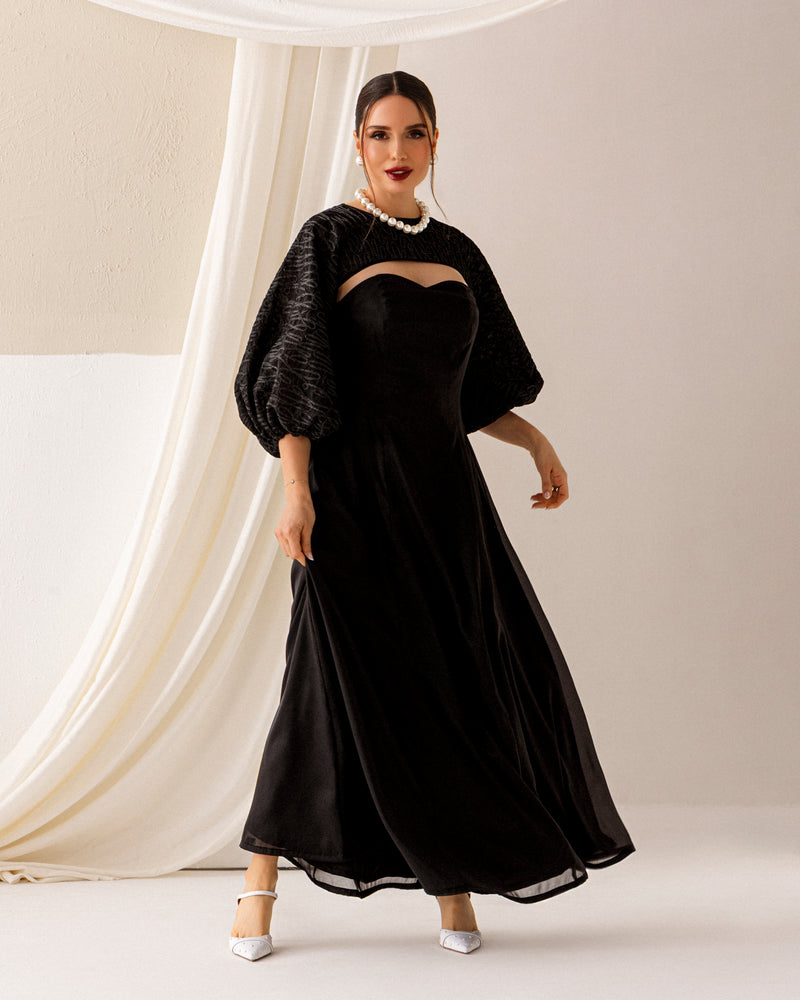 Plain organza dress with organza lace sleeves