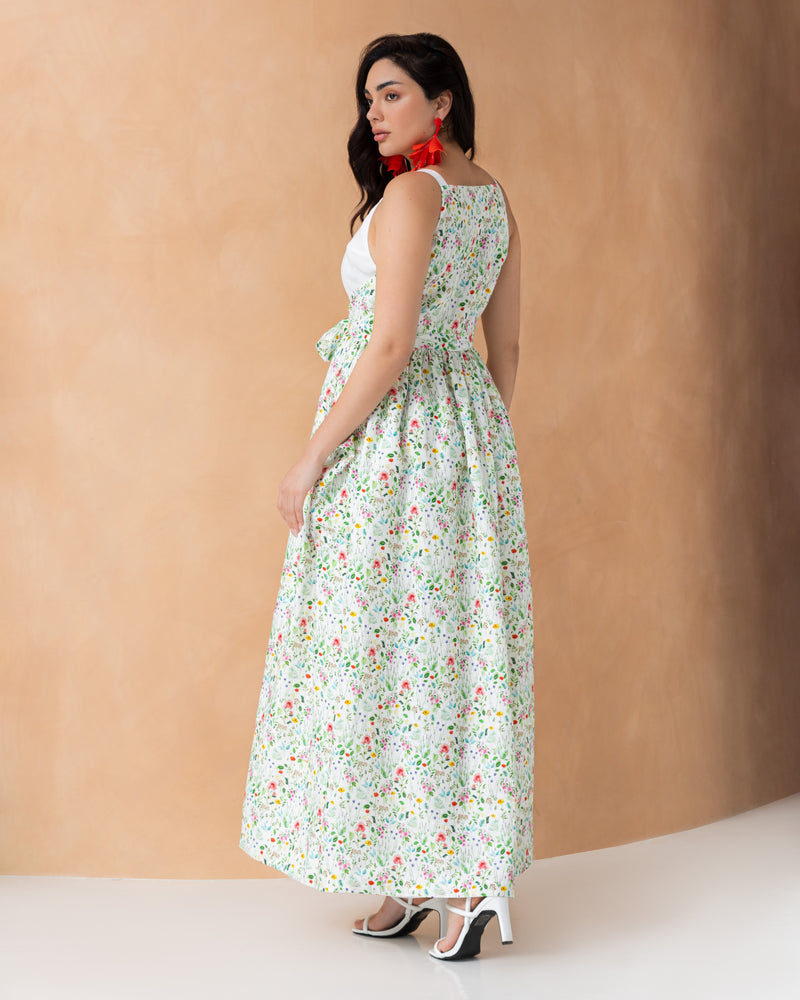 Sleeveless linen wrap dress with pockets