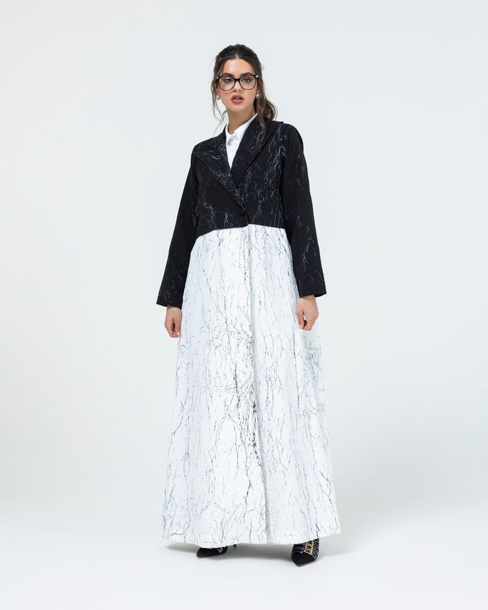 Two colored formal abaya with lapel in crushed two toned fabric