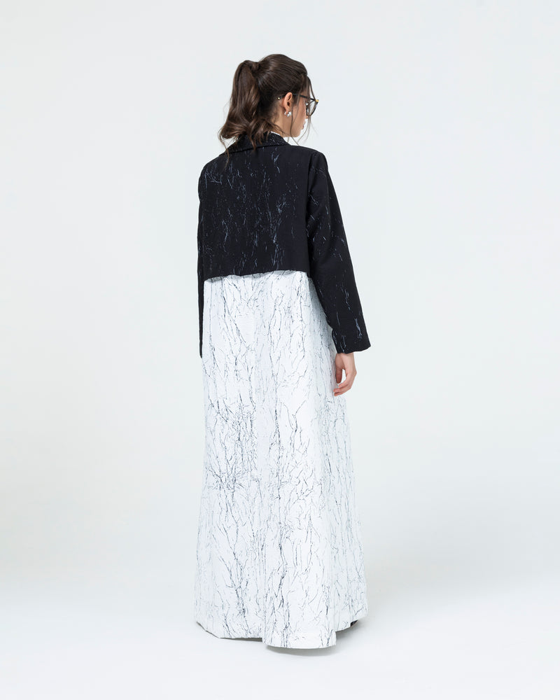 Two colored formal abaya with lapel in crushed two toned fabric