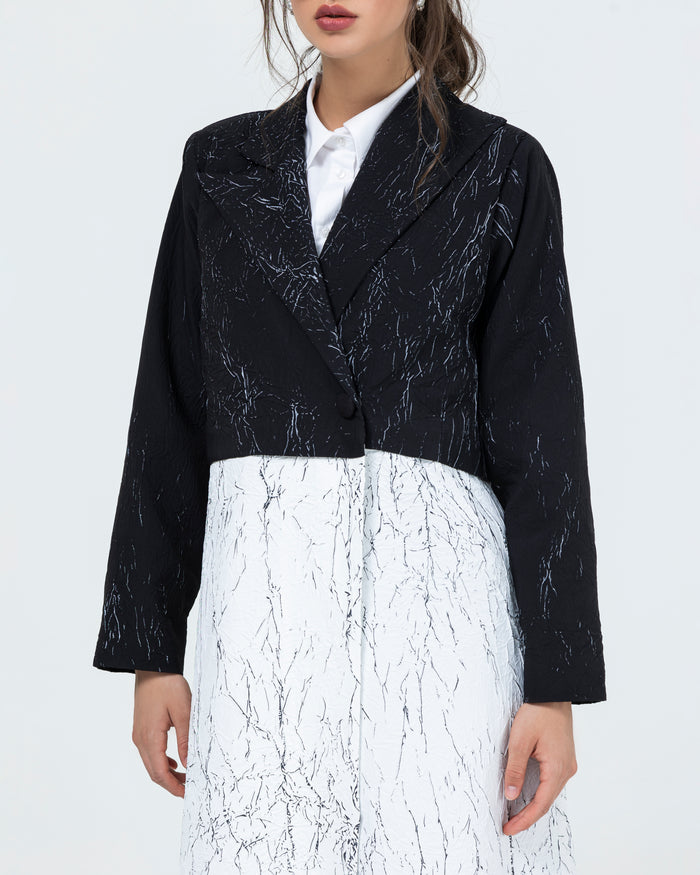 Two colored formal abaya with lapel in crushed two toned fabric
