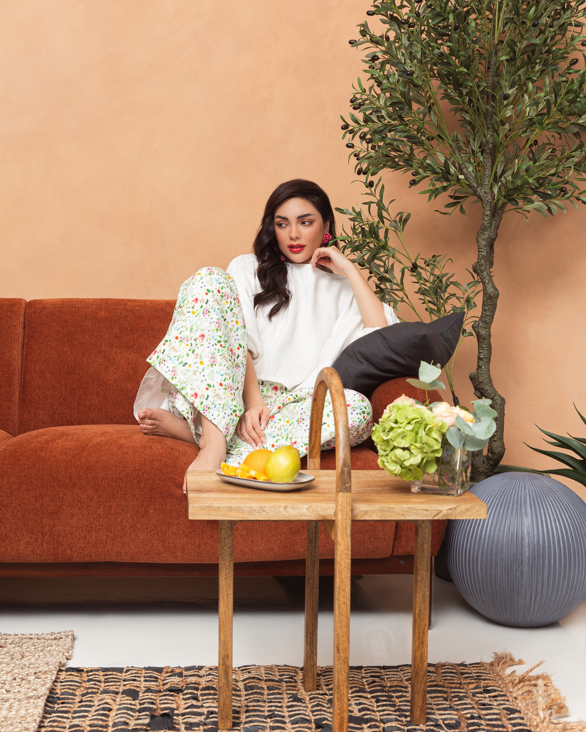 Wide legged printed floral linen pants