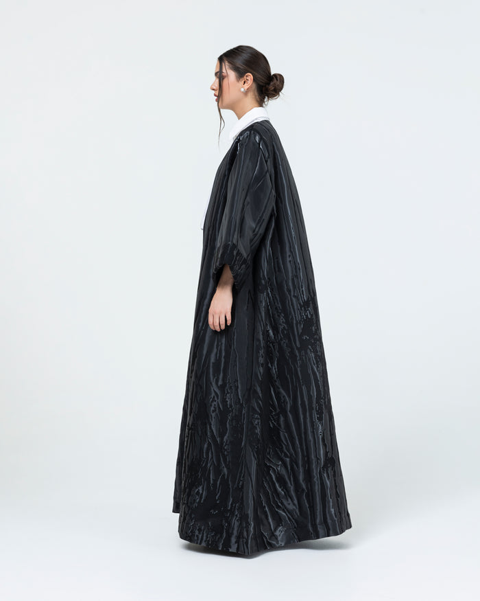 Soft jacquard with silver metallic branches with folded cuff classic abaya