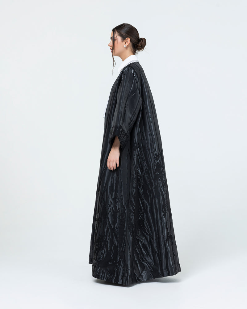 Soft jacquard with silver metallic branches with folded cuff classic abaya
