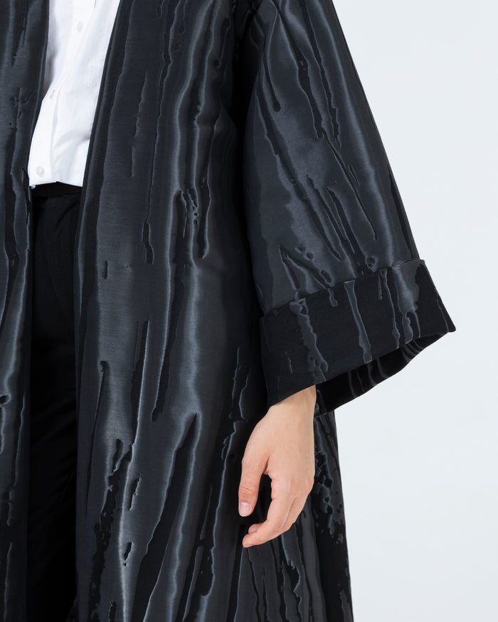 Soft jacquard with silver metallic branches with folded cuff classic abaya