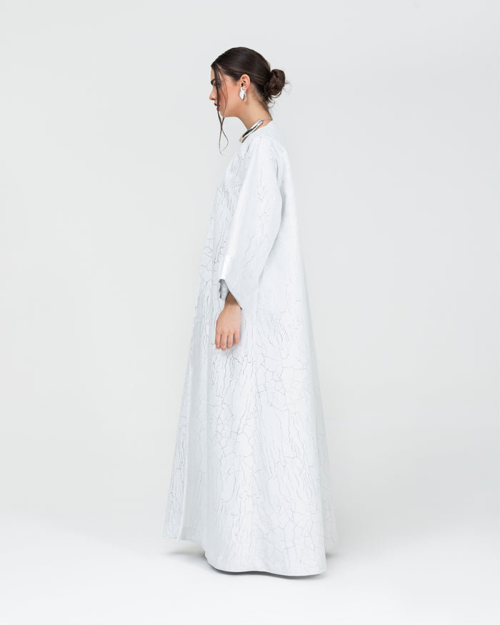 Soft jacquard with silver metallic branches with folded cuff classic abaya