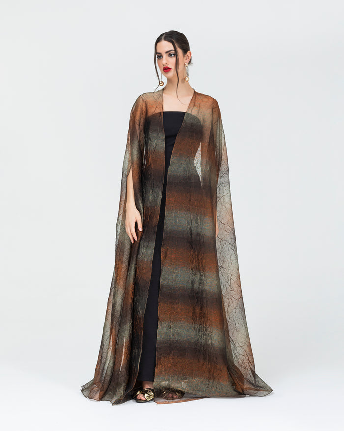 Three-toned ombre tulle organza cape abaya