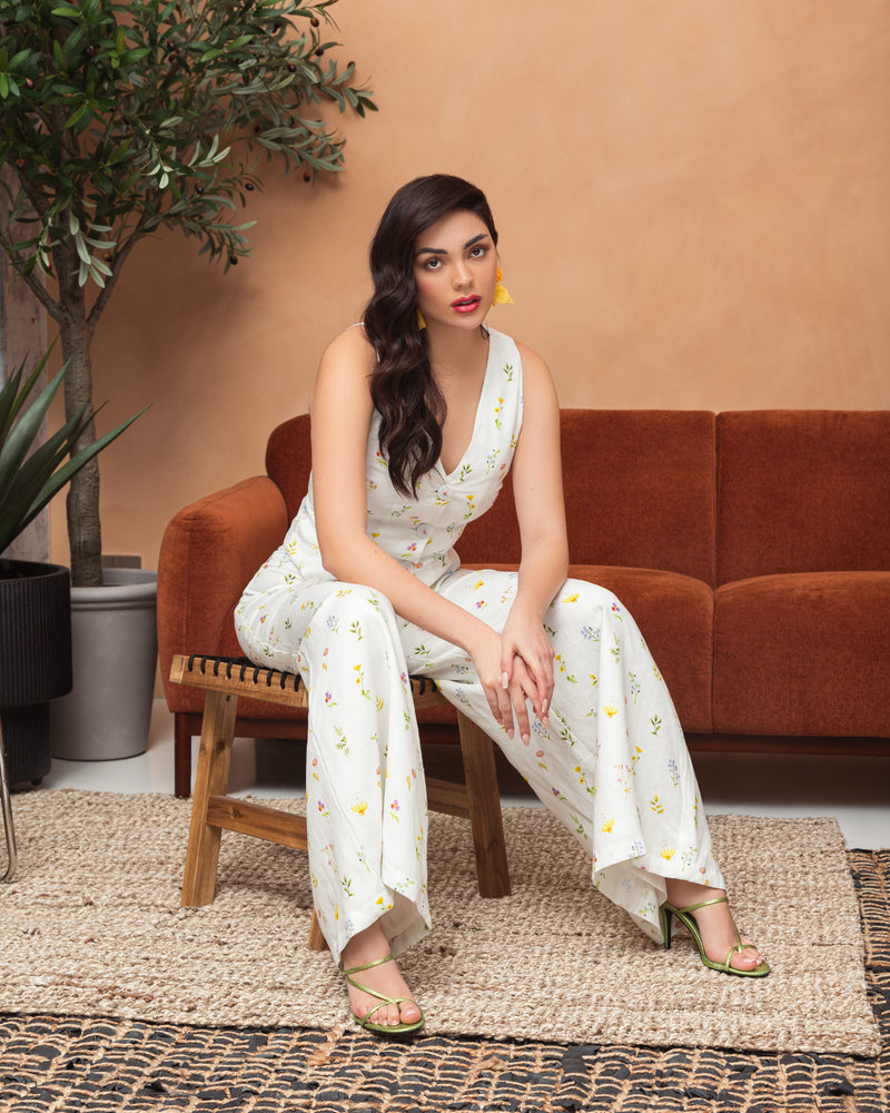Printed linen floral vest
