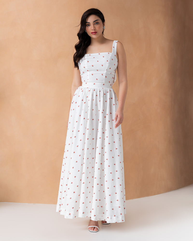 Cotton sleeveless dress with tied bow
