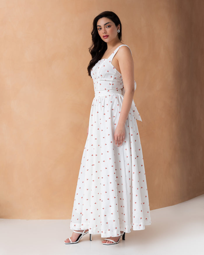 Cotton sleeveless dress with tied bow