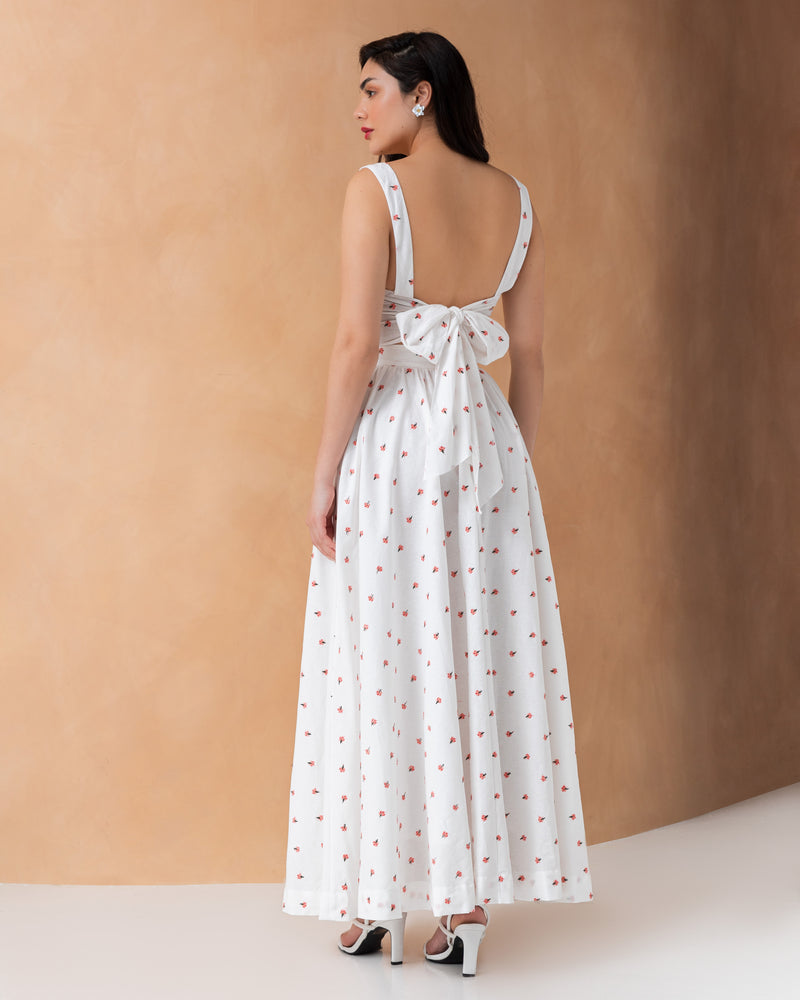 Cotton sleeveless dress with tied bow