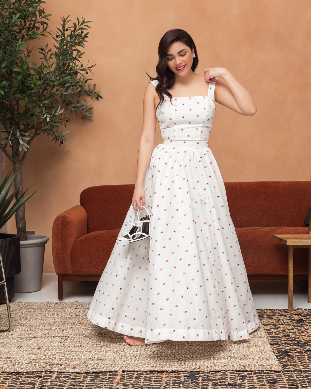 Cotton sleeveless dress with tied bow