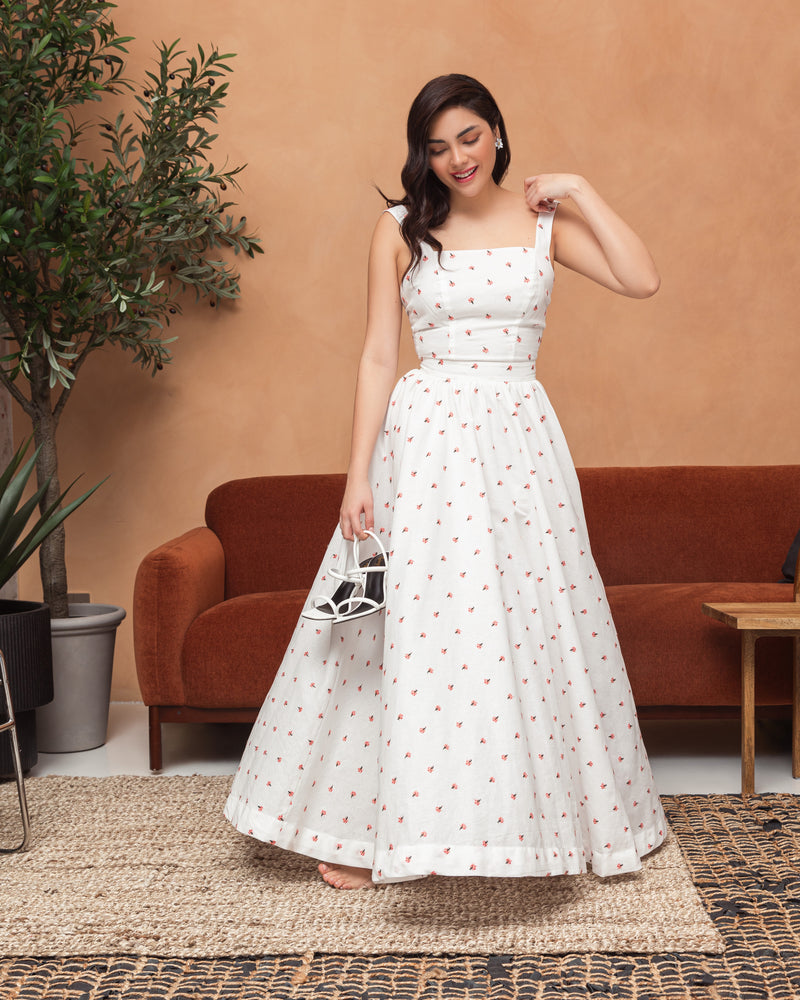 Cotton sleeveless dress with tied bow