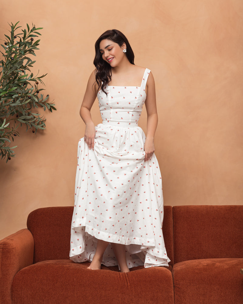 Cotton sleeveless dress with tied bow