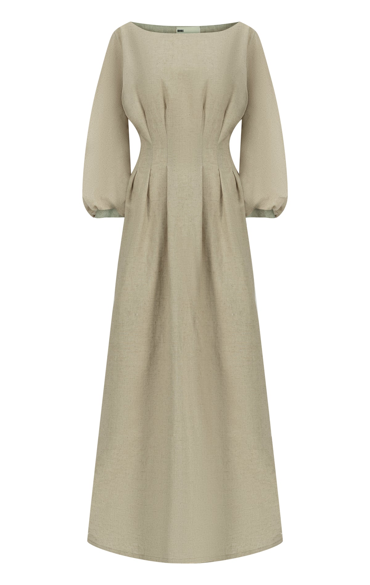 Printed linen dress with cinched waist and adjustable belt