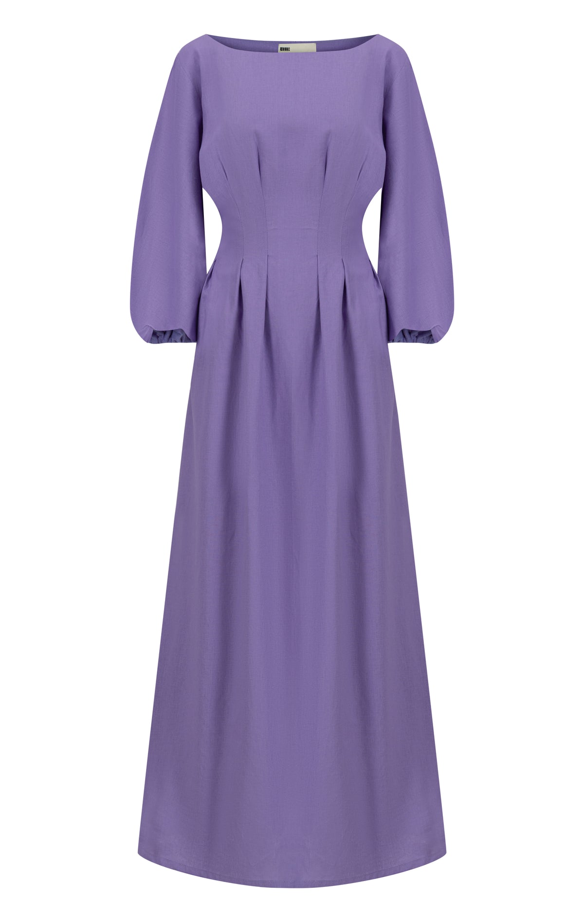 Printed linen dress with cinched waist and adjustable belt