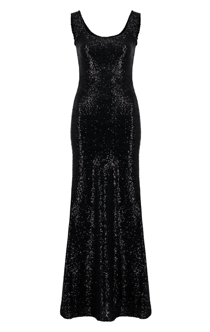 Squared neckline sequin fitted sleeve dress