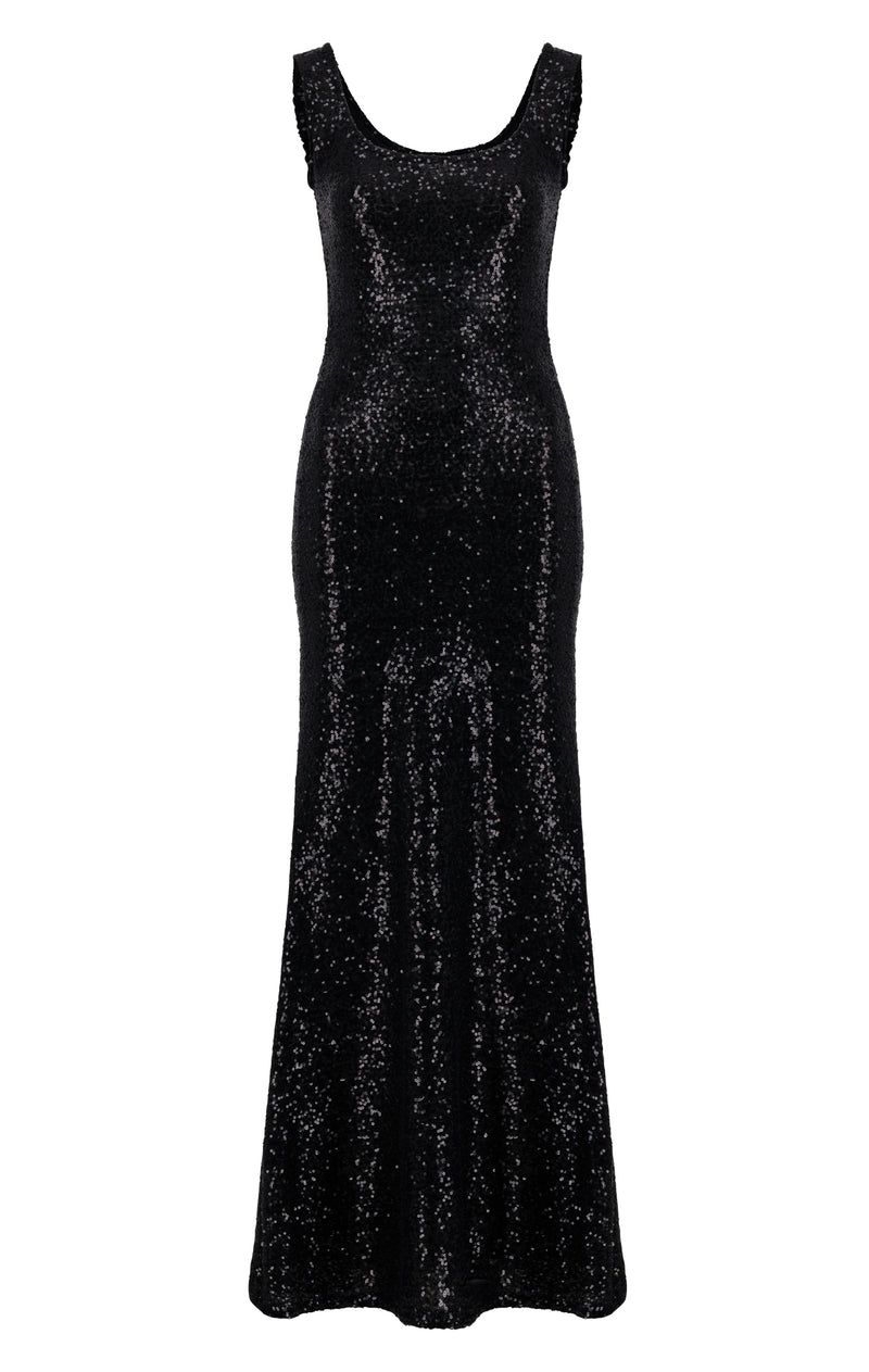 Squared neckline sequin fitted sleeve dress