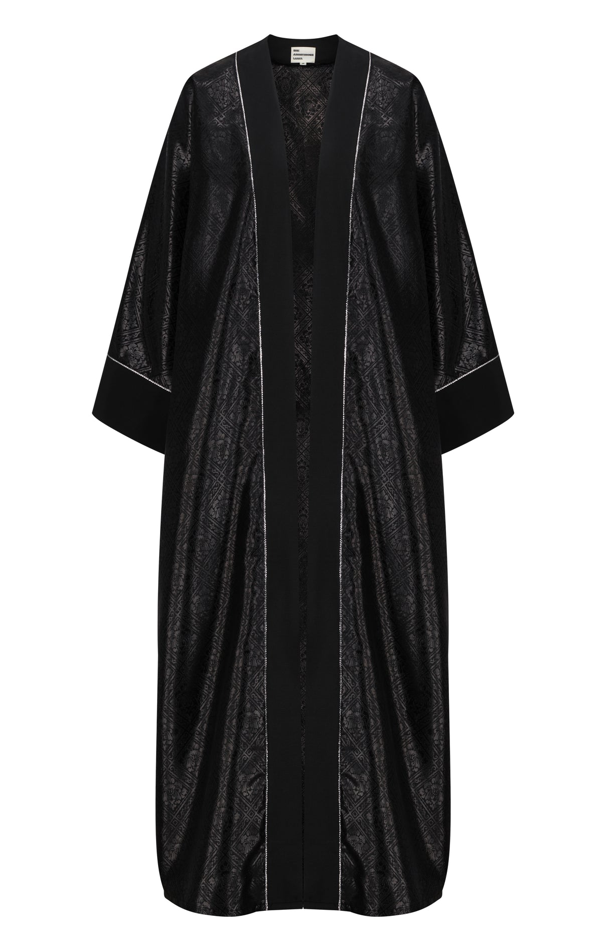Shiny jacquard abaya with tafetta cuff and edges