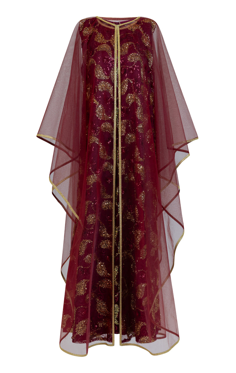 Two piece set of sleeveless 3D embroidered dress layered with tulle