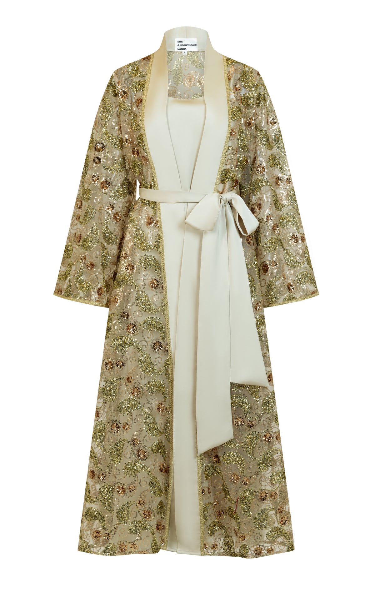 Two piece set of long sleeves classic cut abaya with a slik satin inner dress