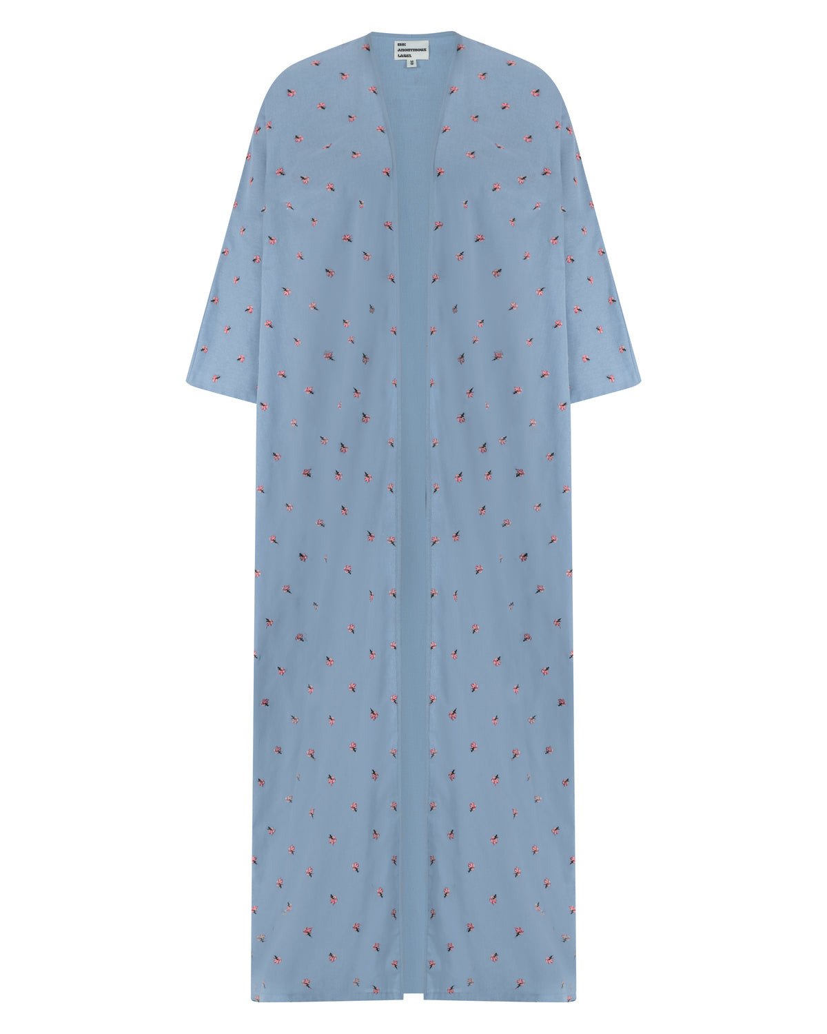Classic white linen abaya with floral print